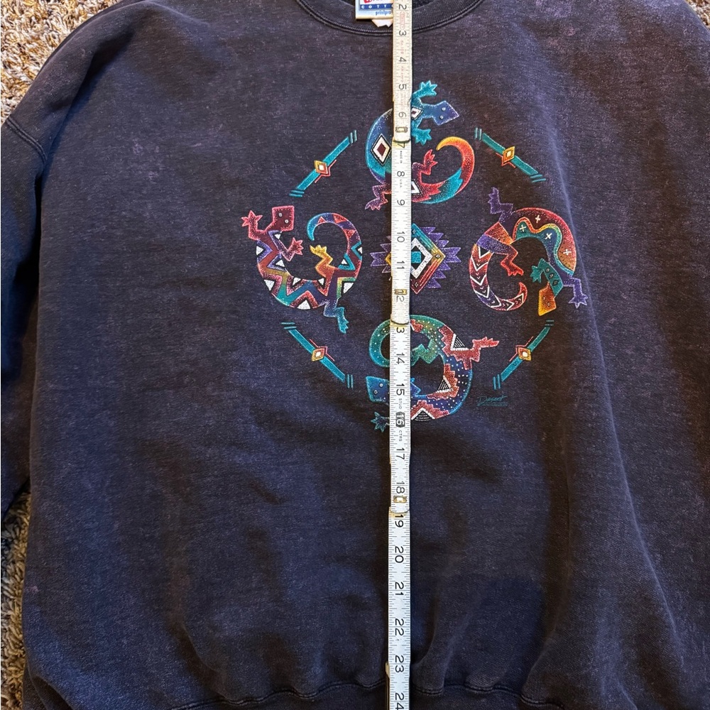 90s vintage Southwestern Aztec lizard purple crewneck sweatshirt XXL - Picture 6 of 7